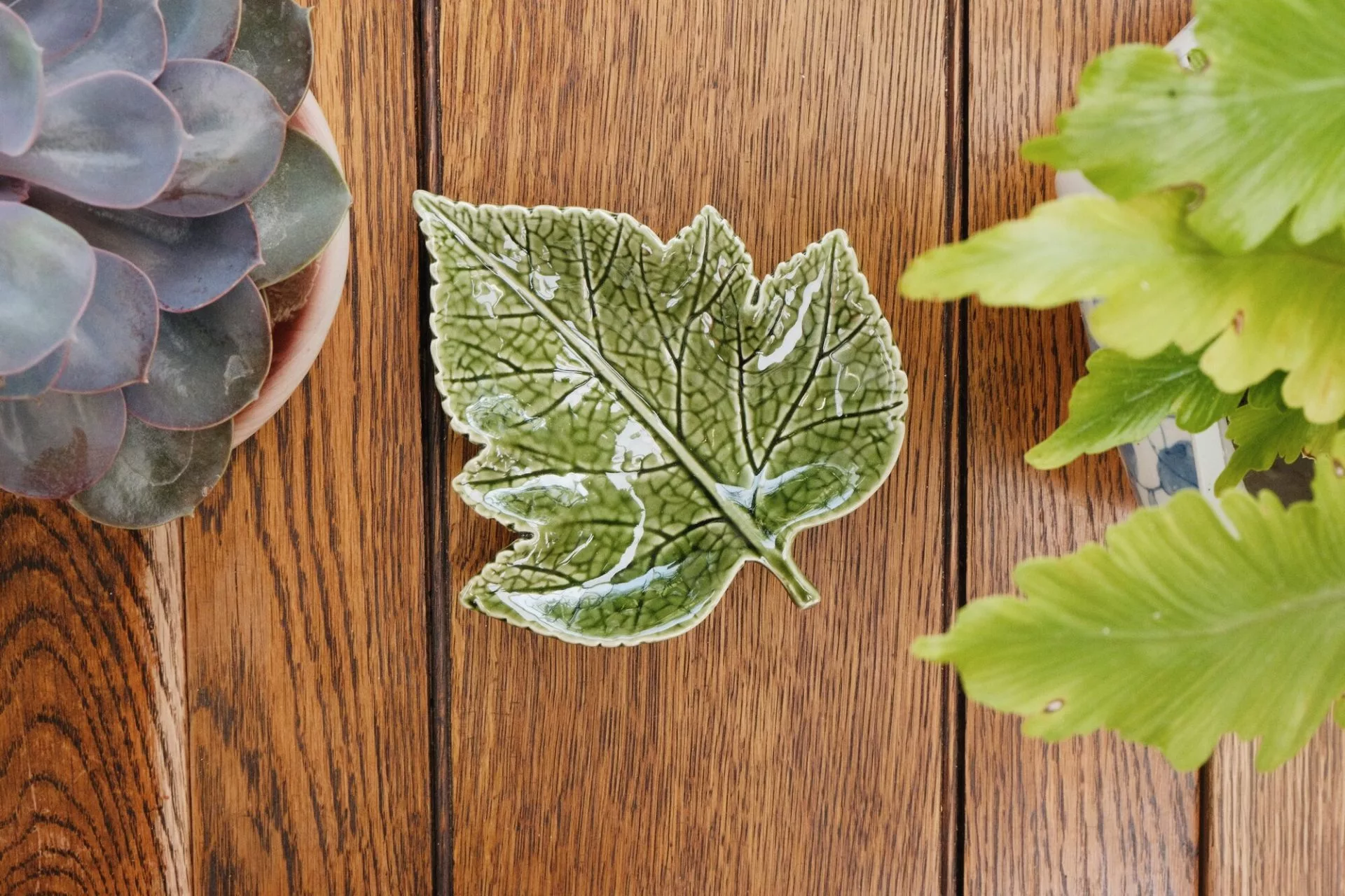 Ceramic dish — green grape leaf 15cm